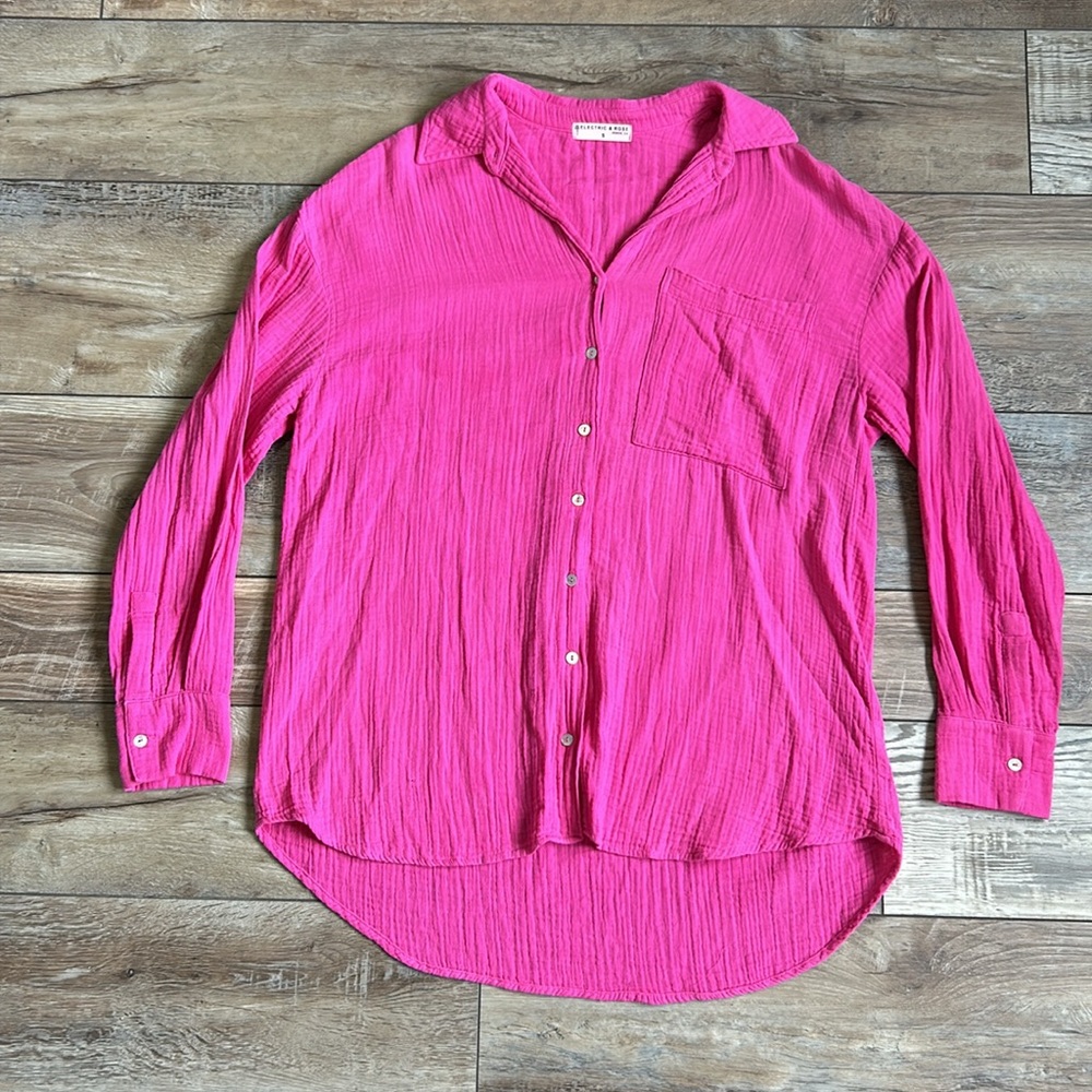 Electric & Rose Boyfriend Gauze Oversized Shirt Small Irregular - Picture 5 of 12